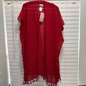 NWT Serra Women's sheer red fringed short open front topper; OS fits most